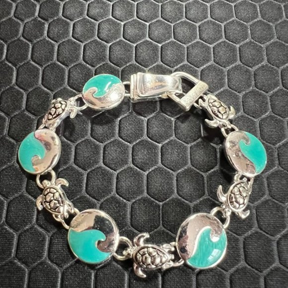 Venice By The Sea Jewelry Jewelry - Turtle Wave Bracelet Aqua 18K White Gold Plated